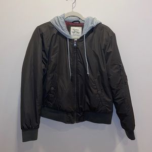 Army Green Dual Zipper Cropped Bomber